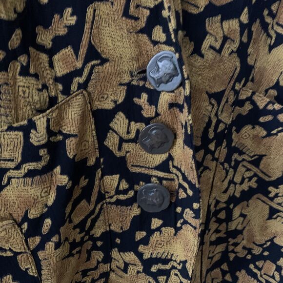 PLATINUM by Dorothy Schoelen Sz Small Long Blazer Abstract Boho Gypsy Rayon A6 - Picture 5 of 6